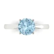 1.5Ct Round Cut Natural Swiss Blue Topaz Gold Solitaire Engagement Promise Ring