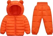 [Happy Cherry] Baby Girl Boy 2 Pcs Winter Clothes Sets Puffer Hooded Down Jacket with Snow Pant Toddler Padded Jacket Coat Down Tousers Lightweight Casual Outerwear Outfits Snowsuit for 0-5 Years