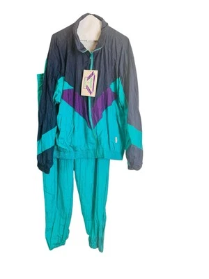 Esprit by Campus tracksuit dark blue bright aqua and purple nylon 1980s NWT