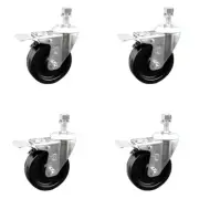 4 Inch Phenolic Swivel 12mm Threaded Stem Caster Set with Total Lock Brake