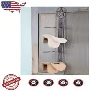 4-Hat Rustic Wall Mount Rack - Foldable Metal with Hooks for Accessories