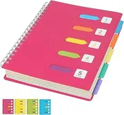 YAOJUCYE B5 Notebook with Dividers, PVC Waterproof Cover 240Pages Notepad, Spiral Notebook for Women Men Office, School, and Home 17.7 x 25.6cm - Pink