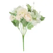 7 Branch Artificial Silk Peony Hydrangea Fake Flower with Stem, White