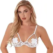 [Jugaoge] Women Lingerie Bras Sheer Lace Floral Open Cups Shelf Bra Tops Seamless Bralette Bra Top