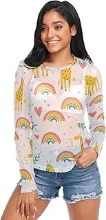 [RPLIFE] Playful Giraffes Long Sleeve Mesh Tops for Women, Sheer Tops for Women Sexy S-XXL