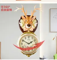 在飛比找樂天市場購物網優惠-美式家用雙面掛鐘客廳鐘表歐式創意個性鹿頭裝飾壁掛時尚靜音掛表
