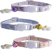 3 Pack Cotton Breakaway Cat Collars for Girl Cats, Cute Kitten Collar with Bell Safety Break Away Collar for Boy Cats