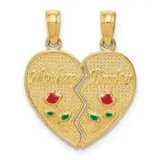 14k Yellow Gold Enameled MOTHER - DAUGHTER Break-apart Pendant