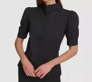 DKNY Women's Black Solid Mandarin Collar Puff Sleeve Top Size XL