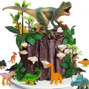 26 PCS Luminous Dinosaur Cake Toppers With Dinosaur Eggs Leaves Trees Cake