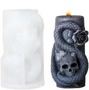 Cylindrical Snake Aromatherapy Candle Silicone Mold Skull Halloween Grinding Candle Decoration Tool