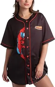 [Marvel] Women's Spider-Man Baseball Jersey - Novelty Fashion Spider-Man Uniform Shirt - Spidey Jersey Top for Women (S-L)