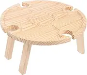 MOBUTOFU Wood Round Table Portable Snacks Storage for Camping Wine ES Drink Table