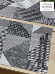 Catherine Lansfield Set of 2 Grey Larsson Geo Wipeable 100% Cotton Placemats (T37449) | $23