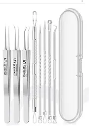 8PCS Blackhead Remover, Pimple Tool Kit, Comedone Extractor, Blemish Whitehead Removal, Premium Stainless Steel,Acne Tools, Professional Curved Tweezers Kits