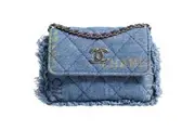 Chanel Denim Mood Flap Micro Logo Printed Fringed Shoulder Bag