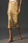 Anthropologie Tilda Sequin Slip Skirt Midi Tie Dye Ochre Bias Cut Size XL NEW