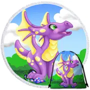 Yellow Purple Sweet Dragon Round Beach Towel