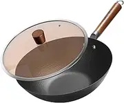 WANGYUANJI Lightweight Wok, 11.8 inches (30 cm), Deep (Black, 12 inches)