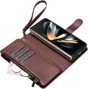 Designed for Oneplus 11 5G Magnetic Brown Wallet Case with Zipper 9 Credit Card Holder Flip Folio Book PU Leather Shockproof Protective Case Cover Women Men
