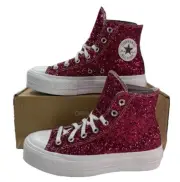 Converse Chuck Taylor Lift Platform Glitter by YOU PARTY PINK Women Shoe Size 8