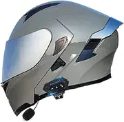Bluetooth Motorcycle Helmet ECE Certified Flip-Up Helmet Modular Helmet Adults Women and Men with Double Visor, Speaker Microphone Noise Cancellation E,2XL(63-64CM)