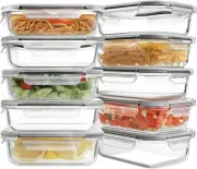 HOMBERKING 10 Pack 22oz Glass Meal Prep Containers, Food 22 ounce, Grey