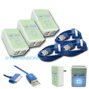 3X 4 USB PORT WALL ADAPTER+6FT CABLE CORD CHARGER SYNC BLUE FOR IPHONE IPOD IPAD