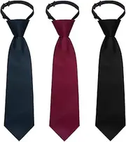 [Sucrain] 3pcs Boy's Necktie Pre-tied Adjustable Neck Strap Tie for Wedding Graduation School Uniforms