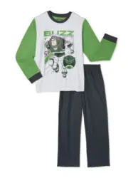 Disney Pixar 6/7 Boys Buzz Lightyear PJ’s Long Sleeve Pants 2pc Set White Fleece