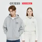 【GUESS】男女同款 韓版 百搭簡約小LOGO拉鍊連帽外套(刷毛)-兩色任選