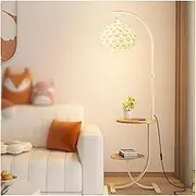 Modern Floor Lamp for Living Room Bedroom with Table, Wooden End Side Table Floor Lamp, Reading Lamp for Bedroom, Living Room, Office, Kids Room Standing Light(White)