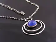 Art Deco Necklace with Blue Cabochon, Handmade, N1248