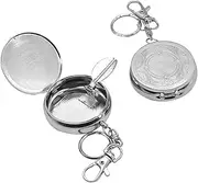 2PCS Circular Ashtray Portable Car Ashtray, Mini Size Pocket Ashtrays with Lid Smell Proof, Stainless Steel Travel Ashtrays with Keychain