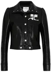 Courrèges Logo Cropped Vinyl Jacket - Black - 10 10