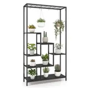 Costway 6-Tier Metal Plant Stand Rack 180cm Flower Pot Holder Display Shelf w/Hooks Home Garden Decor Black