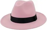 [Hcclijo] Unisex Wool Felt Jazz Hats Men Women Wide Brim Panama Trilby Cap