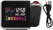 Projection Clock - Digital Clock with 180° Rotatable Projector | Clear LED Display Weather Station Projector Alarm for Bedroom