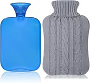 Rubber Hot Water Bottle with Cover Knitted, Pain Relief for Neck and Shoulders, Hot Cold Pack for Hot and Cold Therapy and Feet Warme 2000ml Blue
