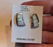 Navajo Sterling Silver White Opal Inlay Post Earrings