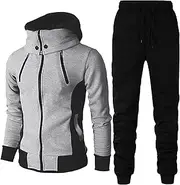 [DGHM-JLMY] Men's Autumn and Winter Tracksuit 2 Piece Zip Up Hoodie Turtleneck Sportwear Long Sleeve Sweater Pants Sports Suit