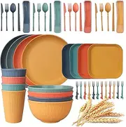 Birfcek 48Pcs Unbreakable Dinnerware Sets for 4 People, Camping Plates and Bowls Set, Picnic Dinner Sets, Serving Plates