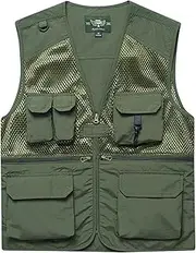 [WFEI] Men's Fishing Vest Sleeveless Jacket Outdoor Quick Dry Fishing Vest Breathable Photography Gilet Camping Waistcoat,Army Green,XL