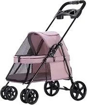 Small Pet Dog Pram Stroller for Cats with Cup Holder, Dog Strollers for Small Dogs Premium Dog Pram Stroller with Rain Cover, Breathable Dog Prams Pushchairs Pet Gear(Pink)