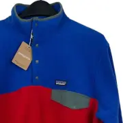 NEW Patagonia Synchilla Snap T Mens L Fleece Pullover 1/4 Snap Blue Red $139