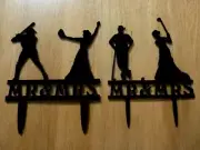 Golf Baseball Sports Black Acrylic Silhouette Bride Groom Wedding Cake Toppers