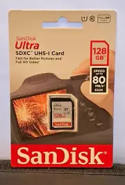 SanDisk Ultra SDXC UHS-I 128 GB Card w Speed up to 80 MB
