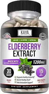 Kaya Naturals Elderberry Immune Support | Elderberry Extract, Rich Antioxidant Premium Elderberry Vitamins, 1200mg Immune System Booster Sambucus Elderberry Capsules - 30 Count