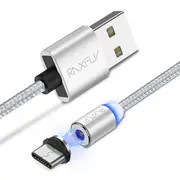 Type C LED Magnetic Braided Charging Phone Cable 2m For Oneplus5t Xiaomi 6 Mi A1 Huawei Mate 10 Pro S9+ SILVER COLOR