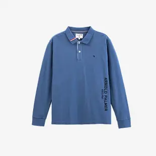 【Arnold Palmer 雨傘】男裝-棉質印花LOGO長袖POLO衫(深藍色)
